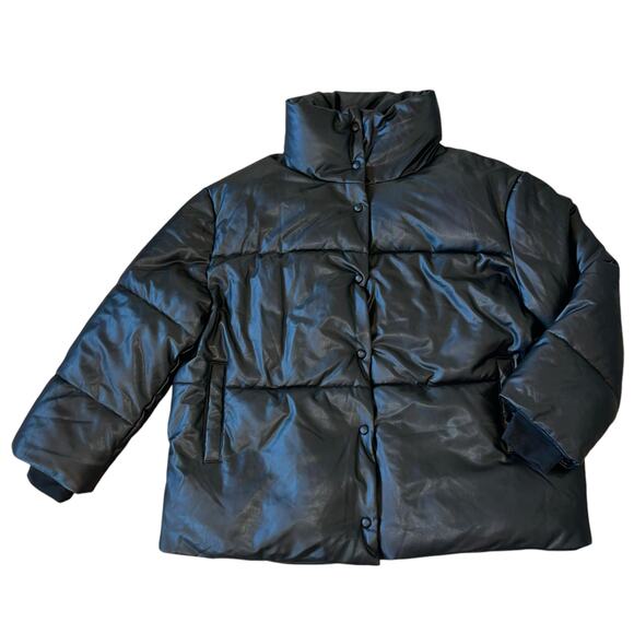 Avec Les Filles Puffer Faux Leather Coat 1X Boxy Black Vegan With the Girls - Picture 2 of 10